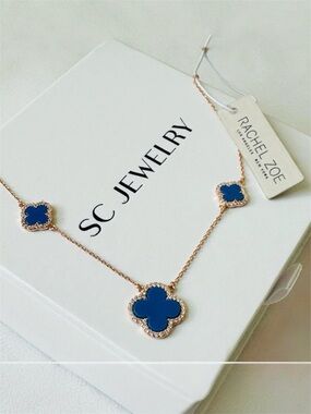 Rachel Zoe 18K Gold Plated Blue Stone Clover Necklace | 925 Sterling Silver